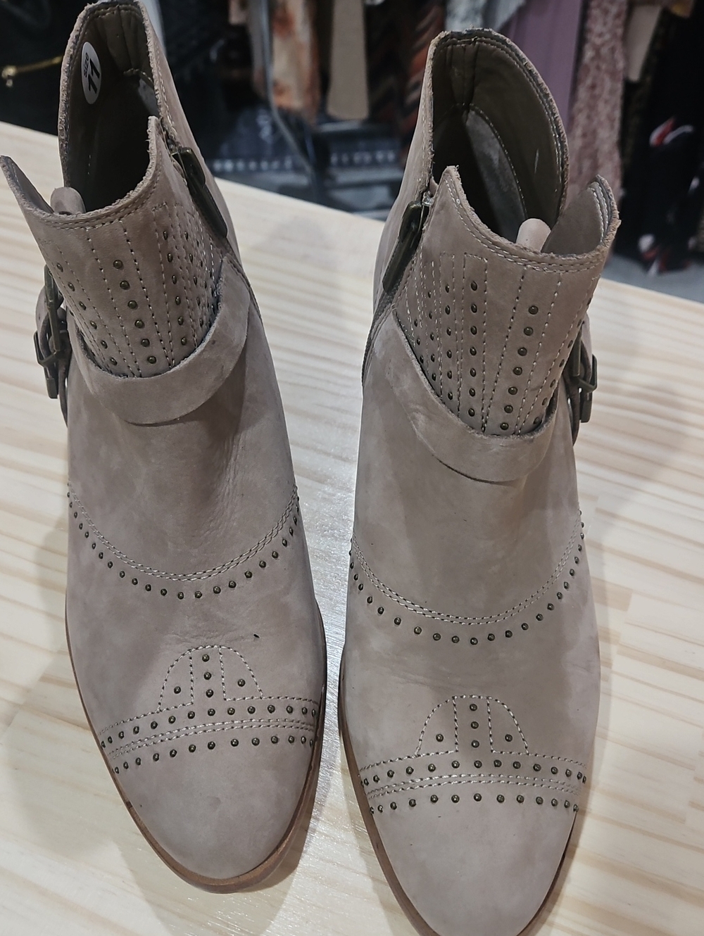 Vince Camuta Taupe Suede Studded Ankle Booties